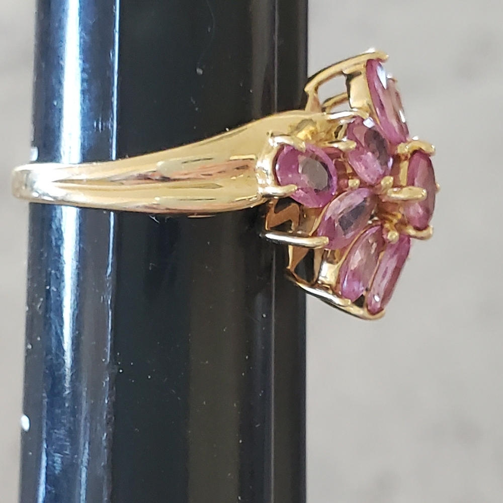 14k  Yellow Gold Pink Sapphire Marquis Cut Cluster Ring Size 6 - Picture 12 of 14